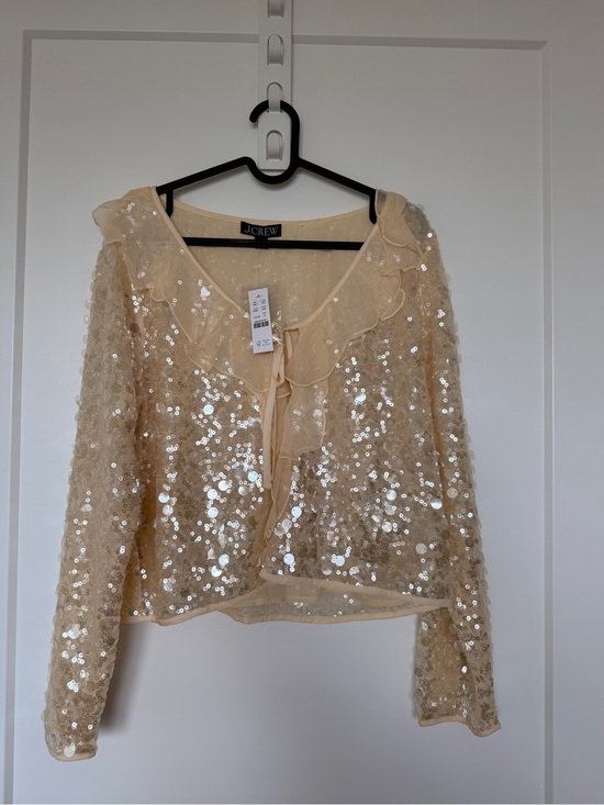 J. Crew Tops - J. Crew Champagne Sequin Ruffle Tie Front Blouse